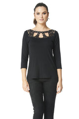 Teri Cut-Out Appliqué 3/4 Sleeve Top